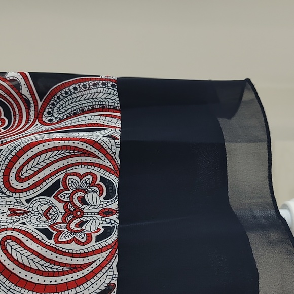 Enfocus Studio Chiffon Navy Blue Red White Paisley Print V-Neck Dress Sz 4 / S - Picture 6 of 15